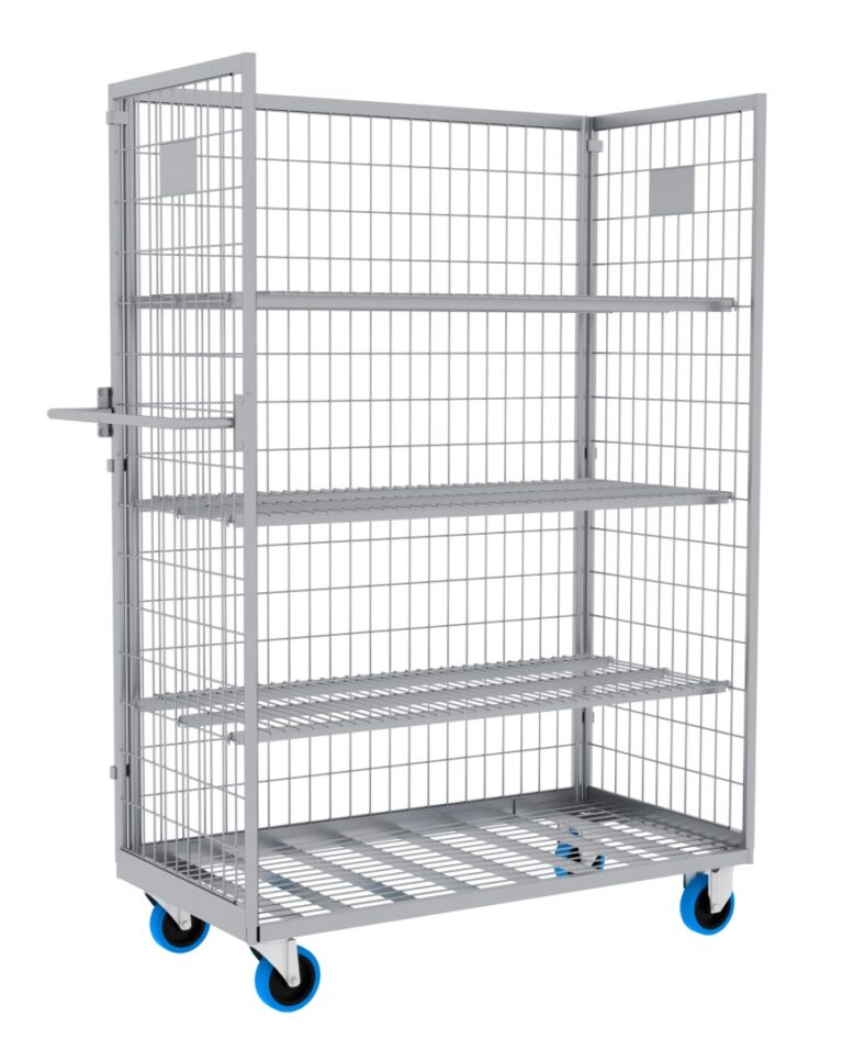TRANSTOCK SHELF 3 - Cărucior metalic pentru logistică și picking – 3 laterale și rafturi deschise, 120 × 60 × 176 CM TRANSTOCK SHELF 3 - Cărucior metalic pentru logistică și picking – 3 laterale și rafturi deschise, 120 × 60 × 176 CM