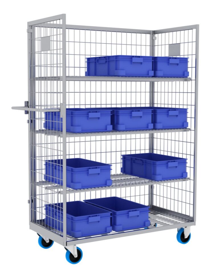 TRANSTOCK SHELF 3 - Cărucior metalic pentru logistică și picking – 3 laterale și rafturi deschise, 120 × 60 × 176 CM TRANSTOCK SHELF 3 - Cărucior metalic pentru logistică și picking – 3 laterale și rafturi deschise, 120 × 60 × 176 CM